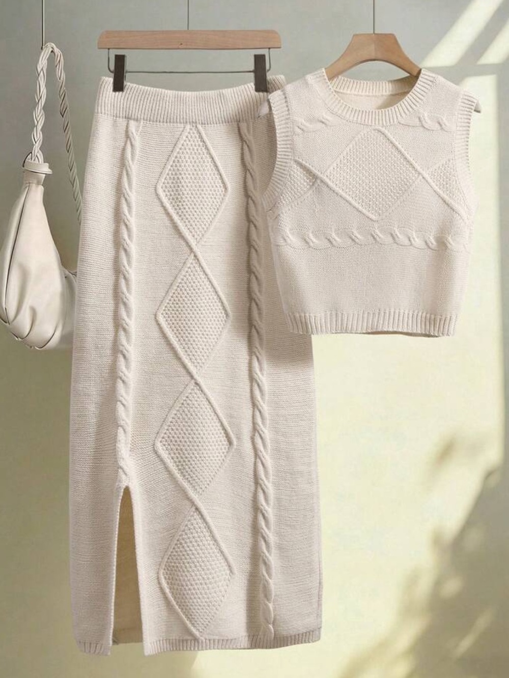 Women's Elegant Knit Sleeveless Top + Skirt 2-Piece Set, Casual Commute Office